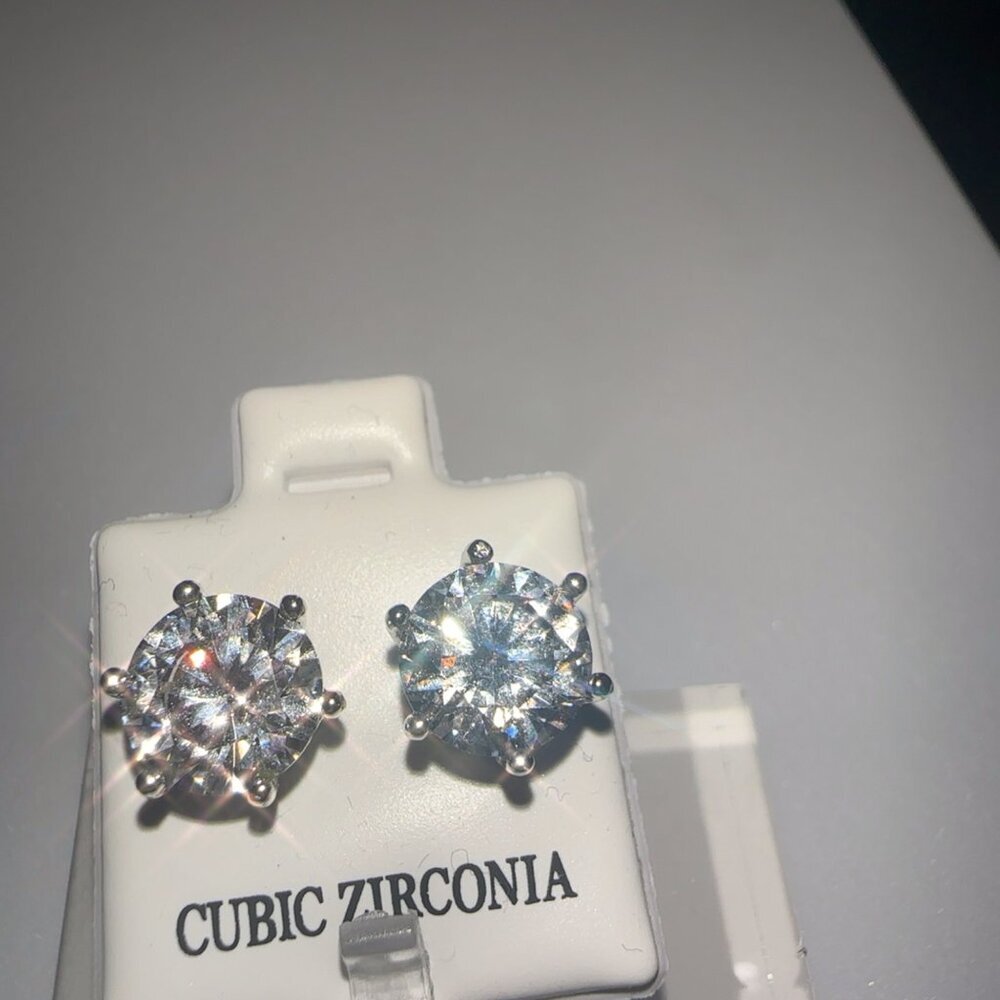 Cubic Zirconia Stud Earrings 2 CT - Picture 6 of 11
